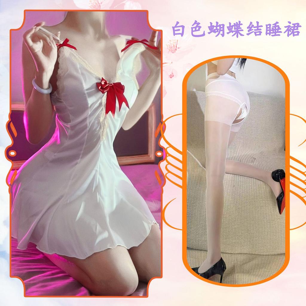 Сексуальное нижнее белье Pure Desire Girl Атласная кружевная ночная рубашка с бантом Воздержание Французский сексуальный подтяжка