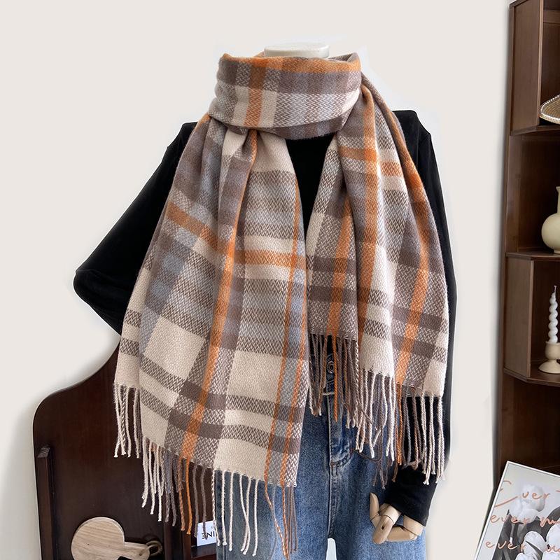 Plaid Scarf - Premium Soft Warm Knit Shawl with Earthy Tones, Vintage Modern Design for Winter Fashion & Layering, Durable Cozy Accessory