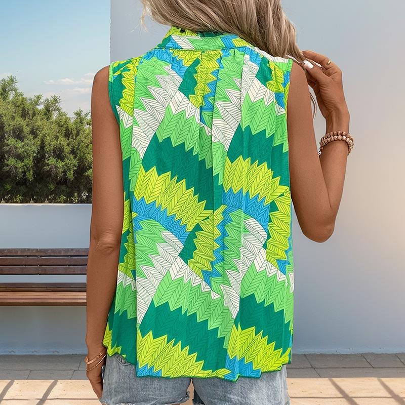 YYFS Women's Fashion Casual Summer Spring Plant Print Sleeveless V-Neck Blouses & Shirts