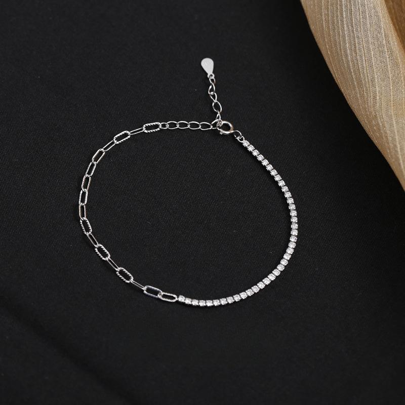 S925 Sterling Silver Chain Diamond Bracelet, Exquisite and High-end Feeling, Asymmetrical Hand Ornaments, Korean Version, Simple Temperament