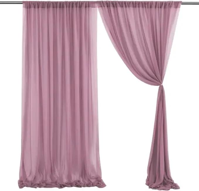 2pcs 5ft X10ft Chiffon Backdrop Curtains, 2 Layer Sheer Fabric Backdrop Drapes Drapes for Bridal Shower Wedding Arch Party Decor