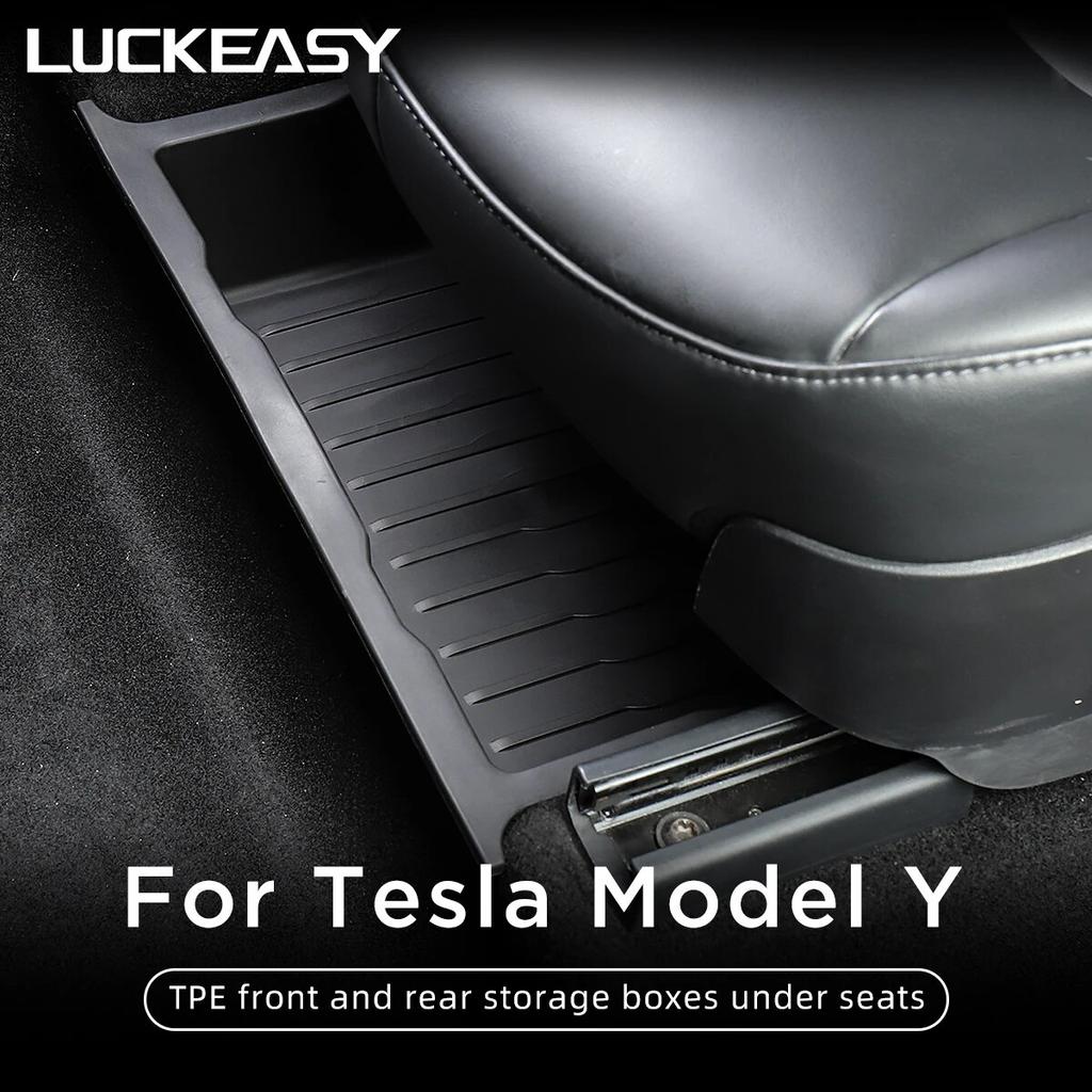 LUCKEASY For Tesla Model Y 2017-2023 Under Seat Storage Box Organizer Drawer Holder TPE Storage Lower Box Car Accessories