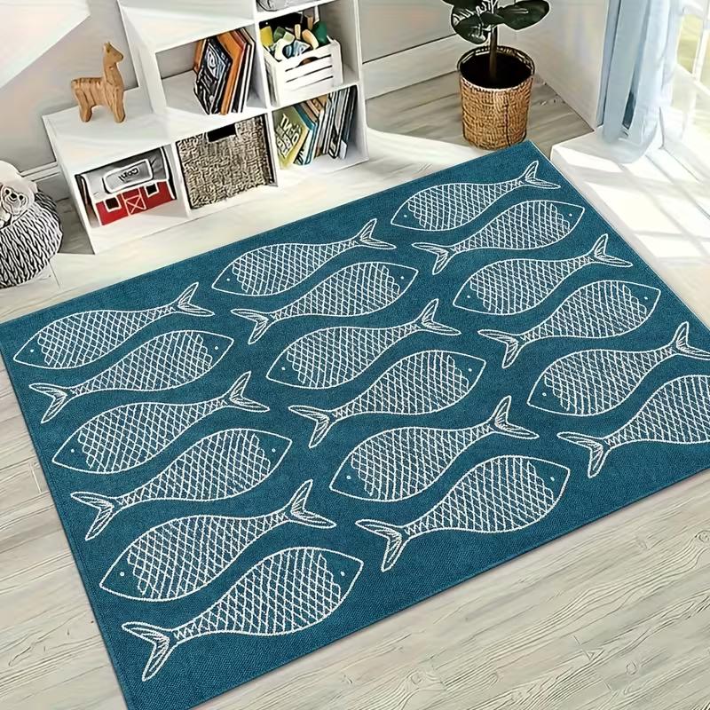 Vintage Sardine Can Illustration Doormat Striped Retro Nautical Style Floor Mat Soft Non-Slip Entry Rug for Front Door Kitchen