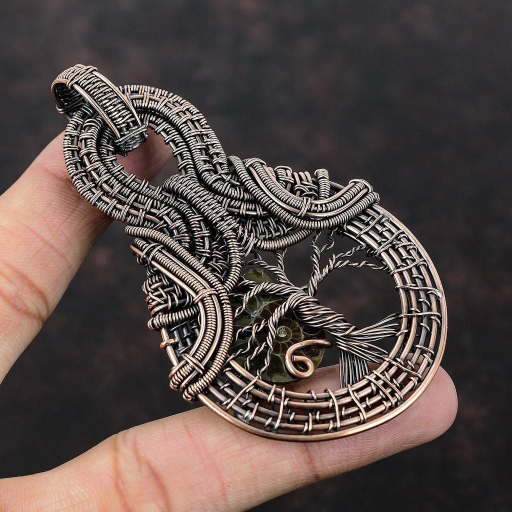 Tree Of Life Ammonite Fossil Pendant Copper Wire Wrapped Jewelry Handmade Pendant Gemstone Pendant Copper Wire Wrap Pendant Gift For Women