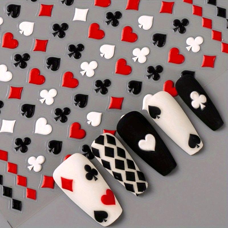 5D Тисненые Черно-Красные Покерные Наклейки для Ногтей Мультяшные Матовые Самоклеящиеся Декали с Червями Пиками & для Маникюра Одноразовые Украшения для Ногтей