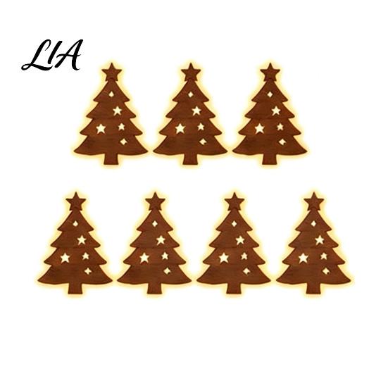 Christmas Wall Decorations for Home 7Pcs Glowing Wooden Silhouette Lights, LED Xmas Decor, Reindeer Decals Santa Tree Gingerbread Snowflake Ornaments