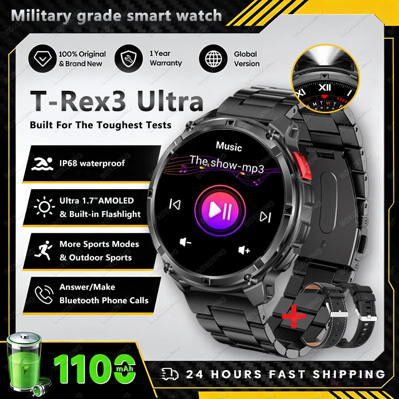 Новые умные часы T-Rex3 Ultra с GPS-трекером, 1,7-дюймовый AMOLED HD-экран, батарея 1100 мАч, фонарик, BT-звонки, для Android iOS