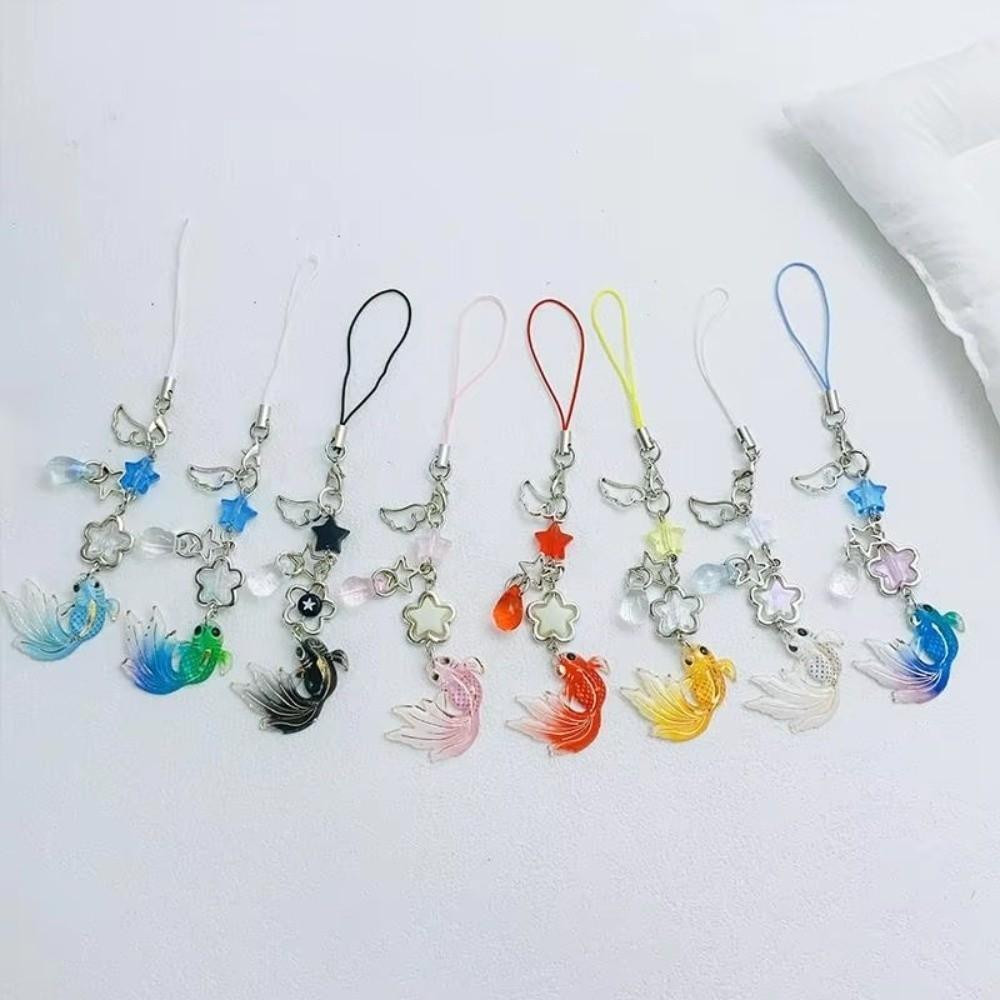 Simulation Fish Mobile Phone Chain Crystal Beads Beaded Keyring Keychain Charms Festival