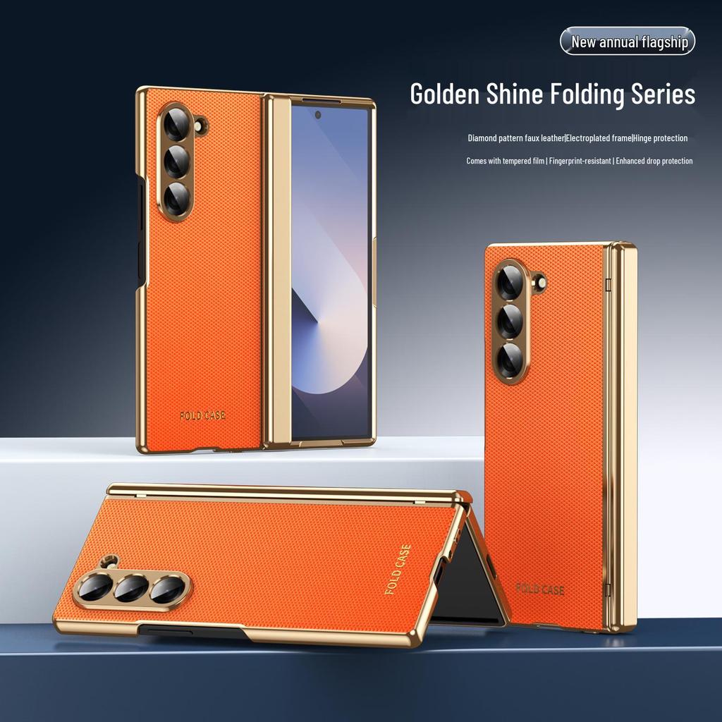 Чехол для Samsung Z Fold7: Кожа с алмазным узором с гальваническим покрытием и полным покрытием шарнира для Fold6/5