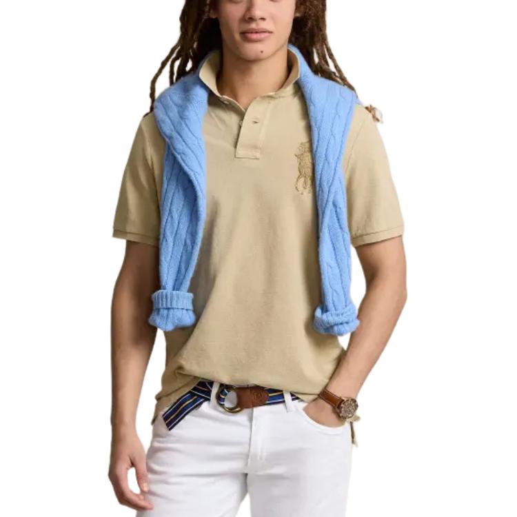 Polo Ralph Lauren Classic Fit Big Pony Mesh Polo Shirt Polo Shirt Men's Khaki MNPOKNI1N822-752