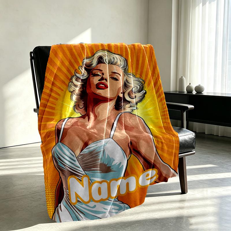Custom Name Personalized Marilyn Monroe Print Blanket, Home Decor, Bedroom, Sofa, Camping, Couch, Gifts for Birthday Christmas