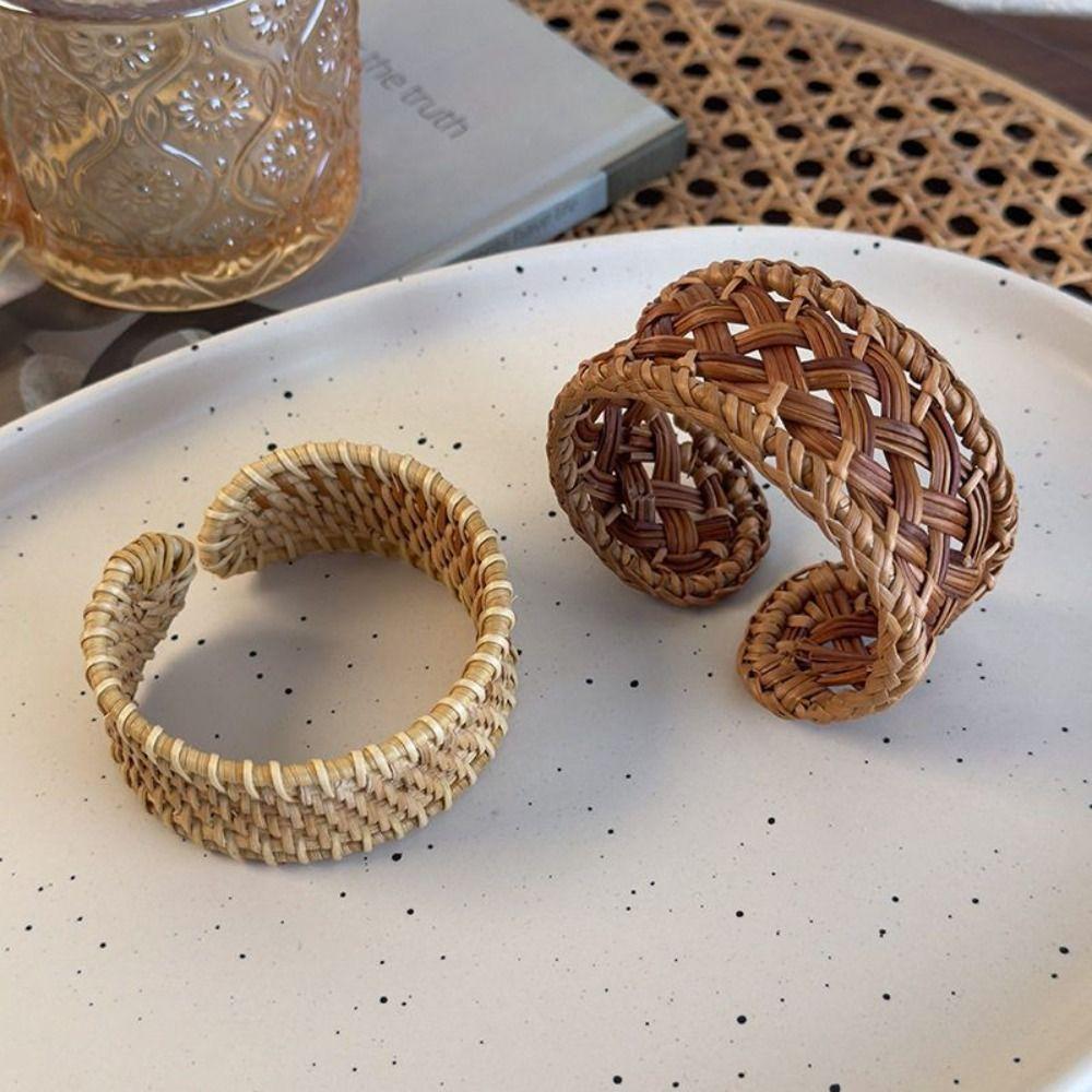 Браслет-кольцо из плетеного ротанга в форме птичьего гнезда, богемный плетеный браслет, женский