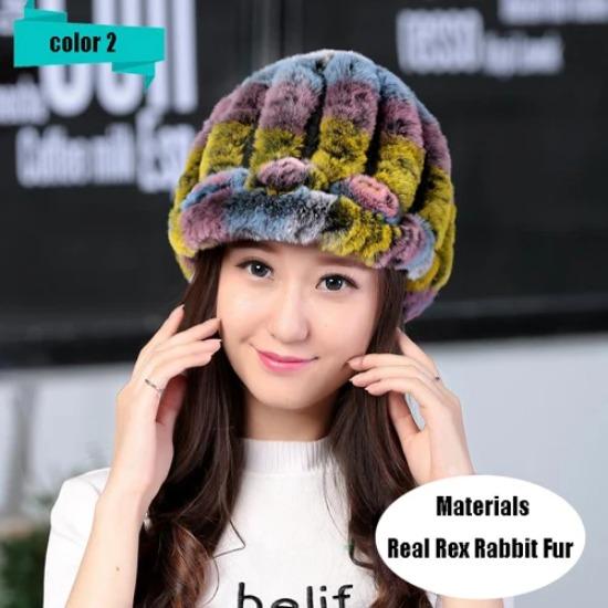 Hot Sale Women Real Rex Rabbit Fur Hat Winter Warm Genuine Rex Rabbit Fur Beanies Caps Knitted Natural Rex Rabbit Fur Cap