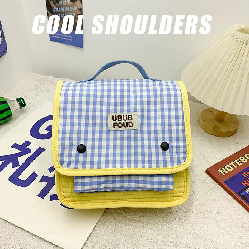 Pattern Grid Simple Letter Decoration Children Casual Backpacks For Daily Use
