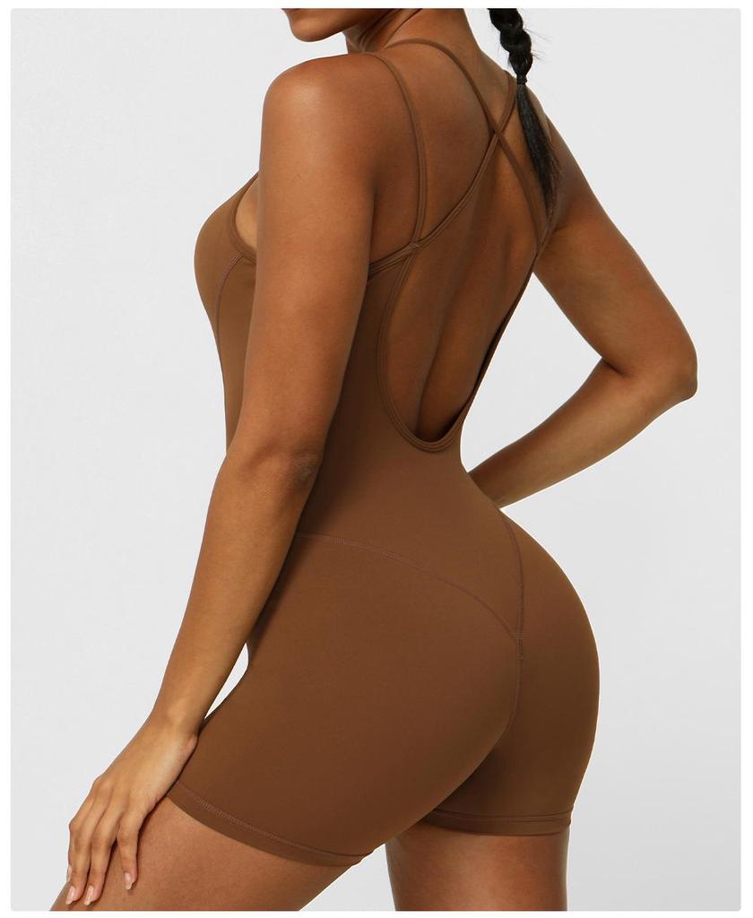 European & American Crisscross Back Yoga Fitness Bodysuit - Deep V, Open Back, High Hip Sports Jumpsuit for Women.