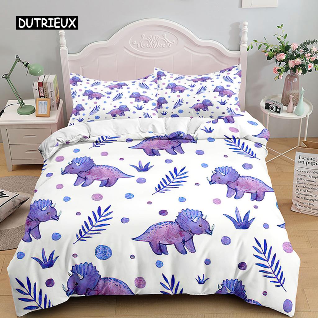 Пододеяльник с изображением динозавра из мультфильма, комплект постельного белья для мальчиков и девочек с изображением животных 3D Kawaii, мягкий пододеяльник из микрофибры с застежкой-молнией