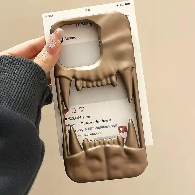 3D плиссированный полый матовый чехол с изображением тигрового зуба для iPhone 16 15 14 Plus 13 12 11 Pro Max, противоударный защитный чехол с рассеиванием тепла