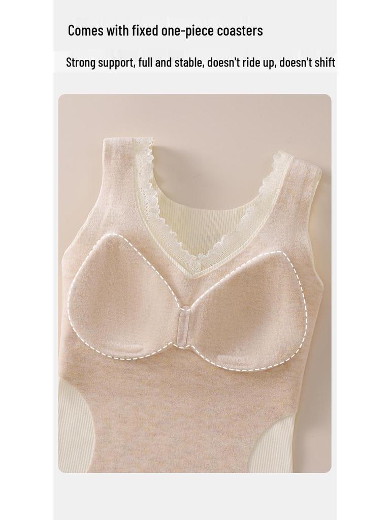 Lace Tila Cashmere Silk Vest: Brushed, Heat-Retaining Warm Fleece with Chest Pads for Women – Perfect for Autumn and Winter