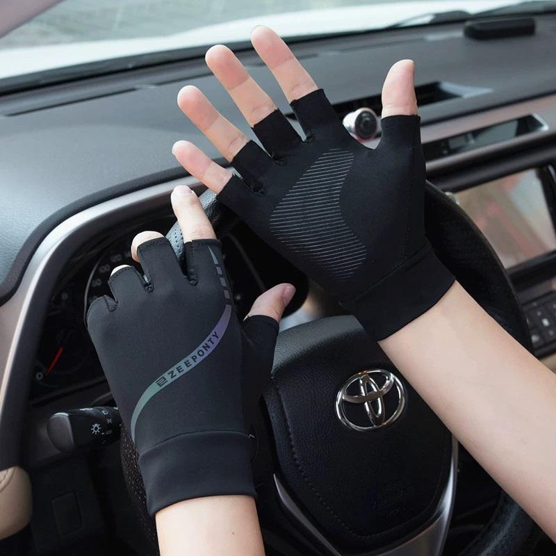 Ice Silk Breathable Two Finger Gloves for Unisex Summer Sun Protection Cool Riding Gloves Washable Outdoor Riding Equipment