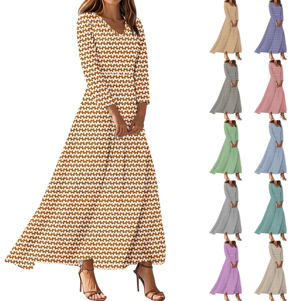 Платья для женщин Винтажное цветочное туниковое платье миди с завышенной талией Летнее повседневное платье с рукавом 3/4