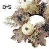 Thanksgiving Artificial Wreath Candle Ring Maple Leaf Pumpkin Pinecone Candle Holder Garland Harvest Festival Table Centerpiece Decoration