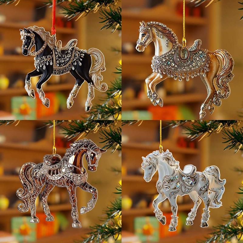 2D Акриловая Лошадь Подвеска-Шарм на Зеркало Заднего Вида Автомобиля, Украшение на Рождественскую Елку, Новогоднее Подвесное Украшение