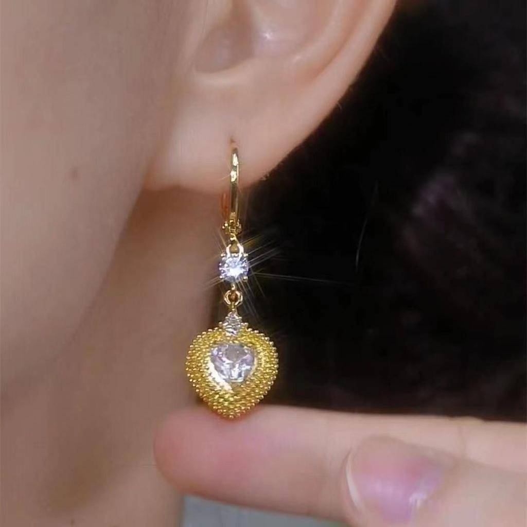 Модные блестящие серьги-подвески в форме сердца золотого цвета со стразами для женщин и девочек, легкие роскошные элегантные серьги для повседневного использования, серьги для вечеринок, ювелирные изделия в подарок