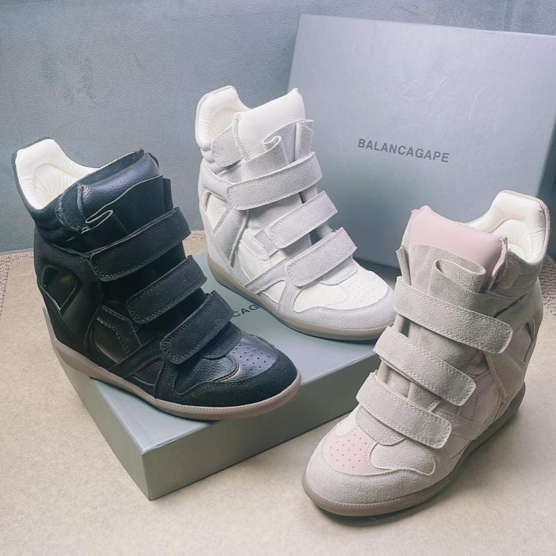 Осень и Зима Липучка Пара Натуральная Кожа Папины Кроссовки Высокие Цветные Кроссовки Женская Внутренняя Высота Увеличение 8см Повседневная Обувь