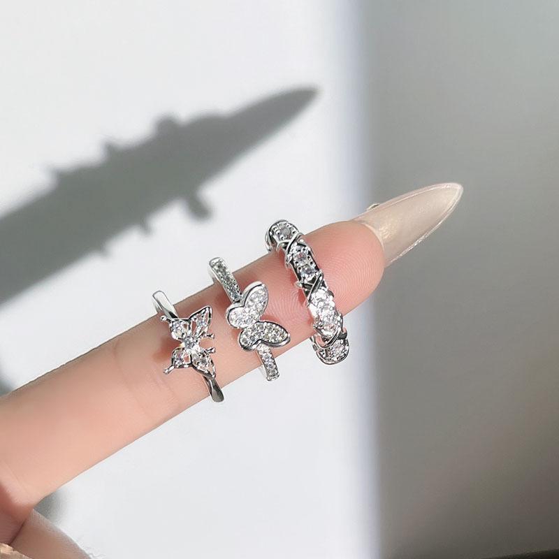 Silver butterfly personality stacked open ring female ins cold wind minimalist light luxury temperament cross versatile ring