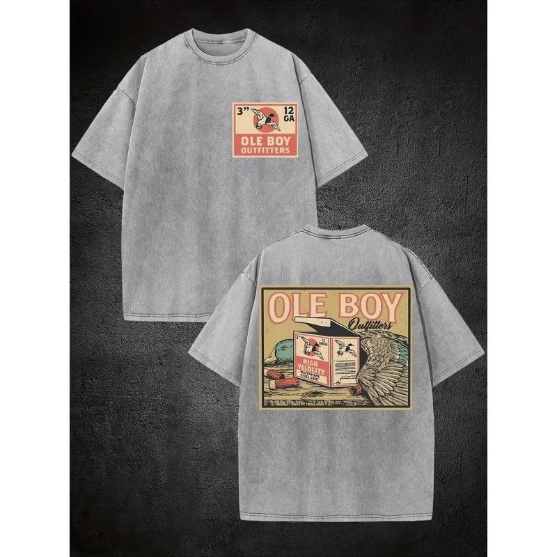 Мужская футболка с винтажным принтом 'Old Boy' - Двусторонняя стирка, Круглый вырез, Повседневная летняя футболка с уникальным ретро-дизайном, Машинная стирка