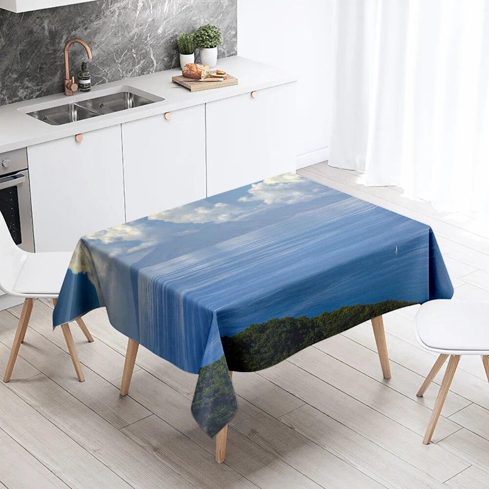 Beach Tablecloth Seaside Scenery Anti-fouling Waterproof Rectangular Kitchen Dining Table Home Decoration