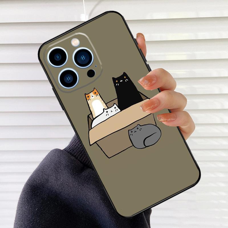Мультяшный Милый Чехол для Телефона с Кошками для iPhone 16 15 14 13 11 12 17 Pro Max mini 15 16 Plus 16e 17 Air Cover Fundas