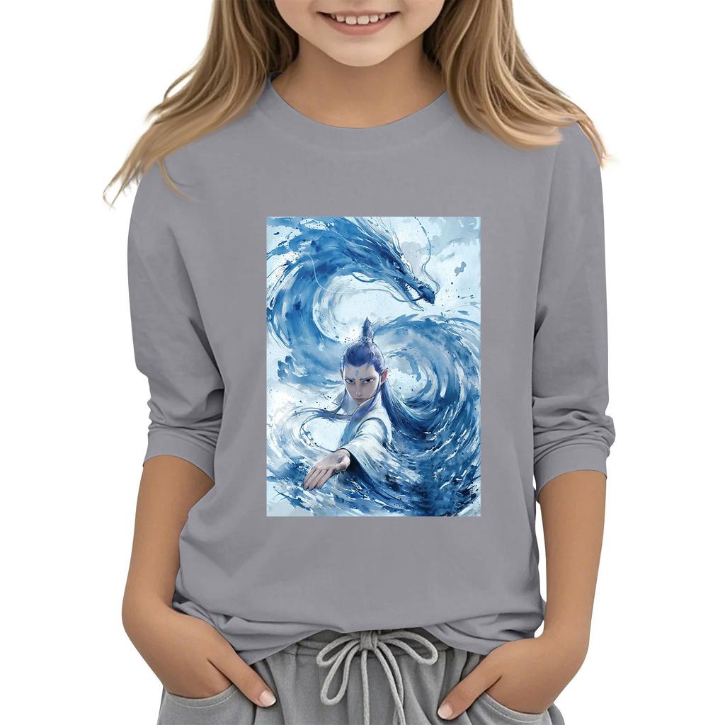 Топы с принтом для девочек 5-16 лет с круглым вырезом и рукавами 3/4 Футболки Модные топы Наряды Футболки