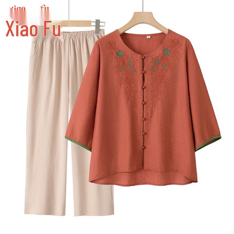 Elegant Mid-Aged Women's Round Neck 3/4 Sleeve Blouse