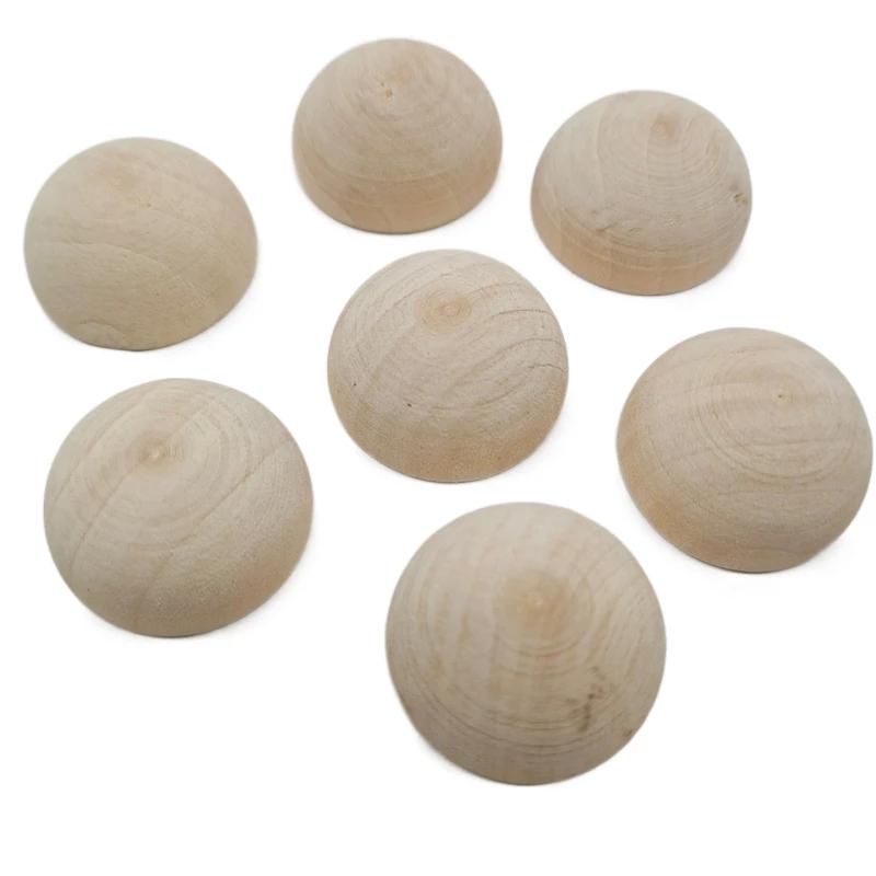 12/15/20/25/30/35/40mm for DIY Paint Woodworking Half Wooden Beads Unfinished Wood Balls Beads