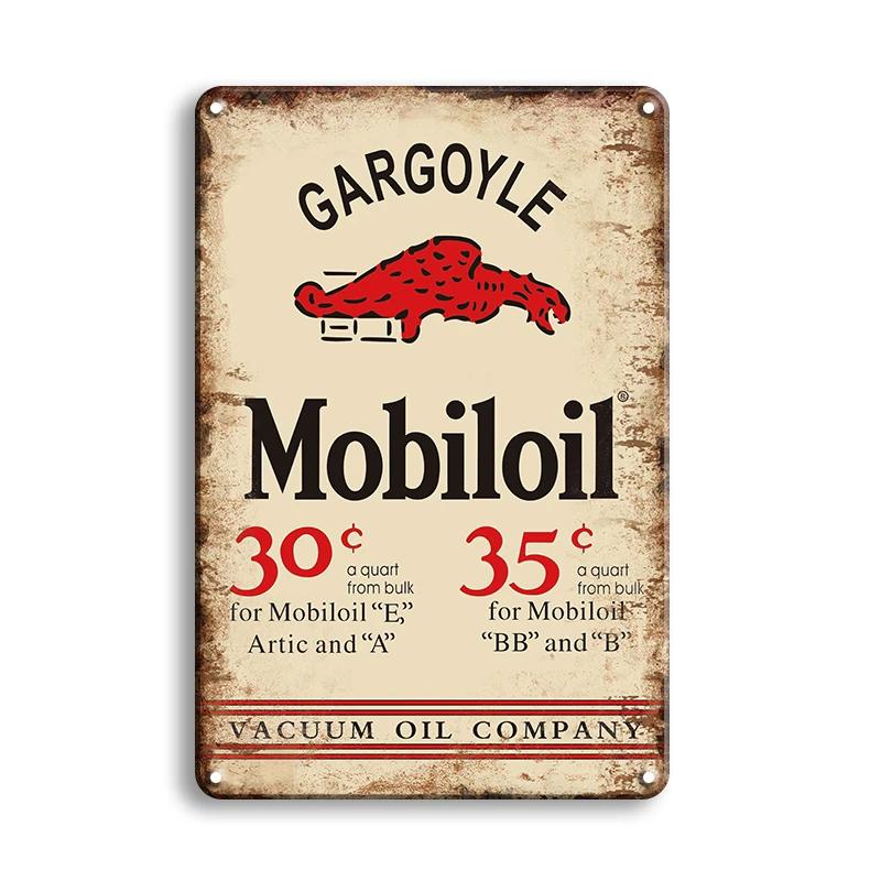 Высококачественный жестяной знак Винтажный Gulf Esso Mobilgas Моторное масло Ретро Металлическое настенное искусство Классическая заправочная станция Декор с девушкой Pin-up Табличка