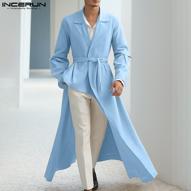 INCERUN Осень Мужской Кардиган Пальто Верхняя одежда с длинным рукавом и поясом Необычный длинный