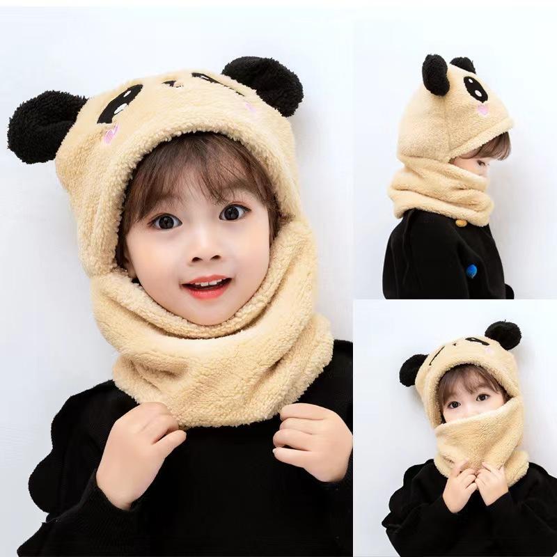 1-12Y Winter Cartoon Rabbit Coral Velvet Cap Plush Balaclava Kids Caps Double Fleece Baby Scarf Hat Baby Accessories