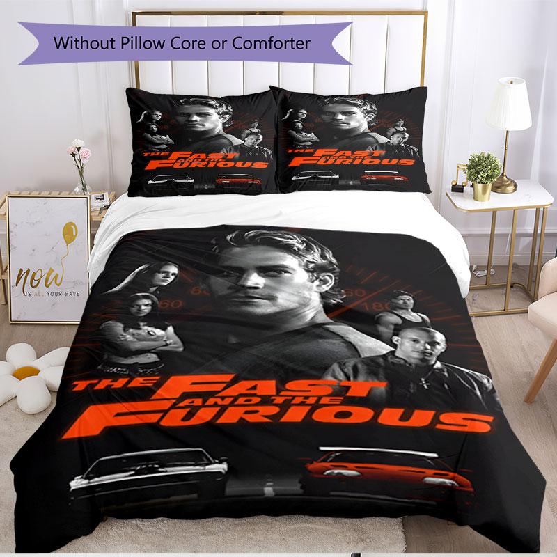 3pcs Duvet Cover Set (1*Duvet Cover + 2*Pillowcase, Without Core), Fast & Furious Print Soft All‑Season Bedding Set, Home Bedroom Decor Gift