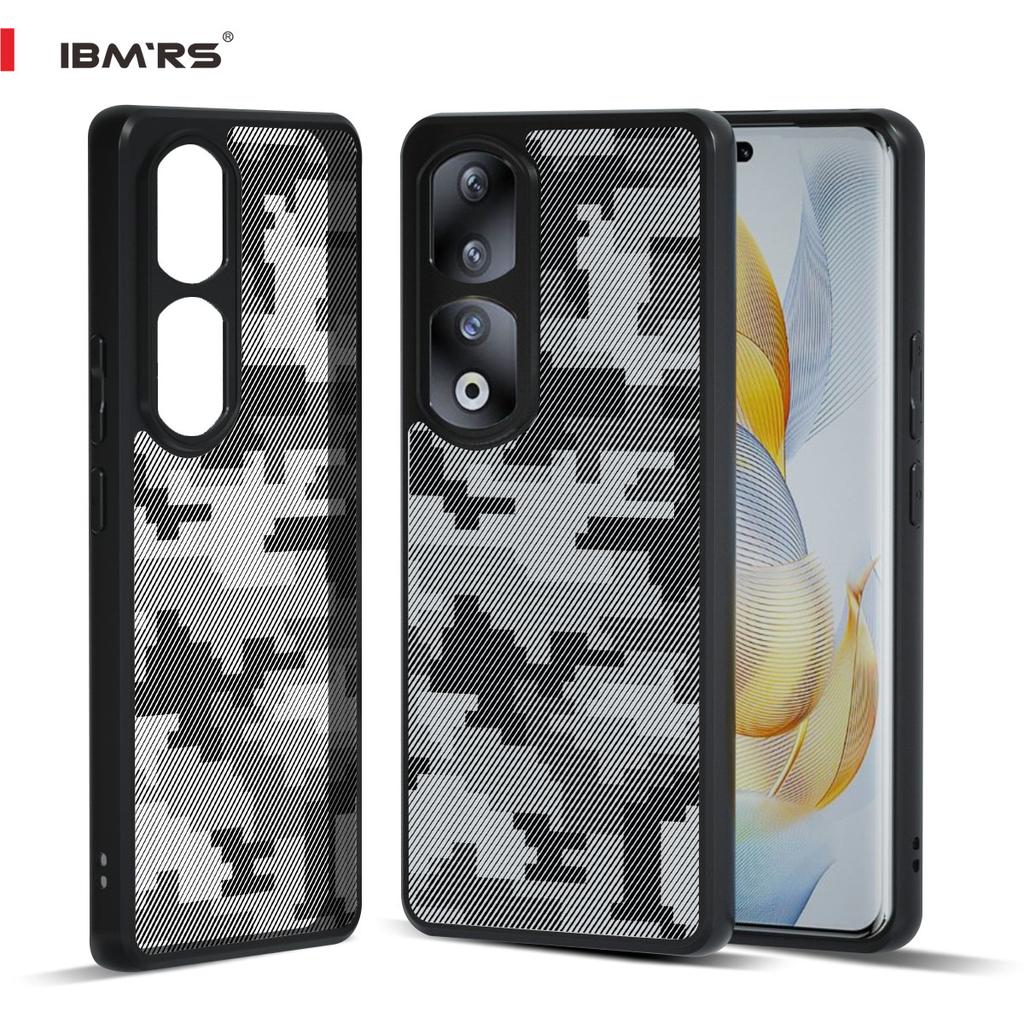 (Comes with Wrist strap)IBMRS for Honor 90 Pro  Phone Case, Shockproof Military-Grade Protection, Matte Translucent Black Camo