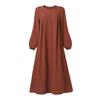 2024 Middle East Muslim Women's Puff Sleeve Dress with Zipper Placket and Elastic Cuffs