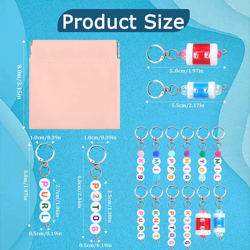 WTEMPO Разноцветный брелок-маркеры для вязания, квилтинга, вязания крючком с бусинами и замком. Идеальный подарок для бабушки или мамы. Швейные принадлежности с сумкой.