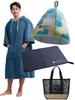 Sauna Set Sauna Sauna Sauna and Mesh Bag Nordic [co-que] (4 Pieces) Hat, Mat, Poncho, (Poncho Blue, Hat Pattern, Mat Gray)