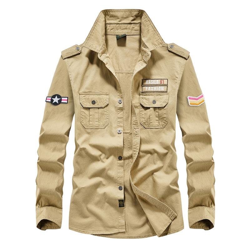 Мужская рубашка из чистого хлопка с длинными рукавами, большая зеленая рабочая рубашка в стиле милитари, мужская
