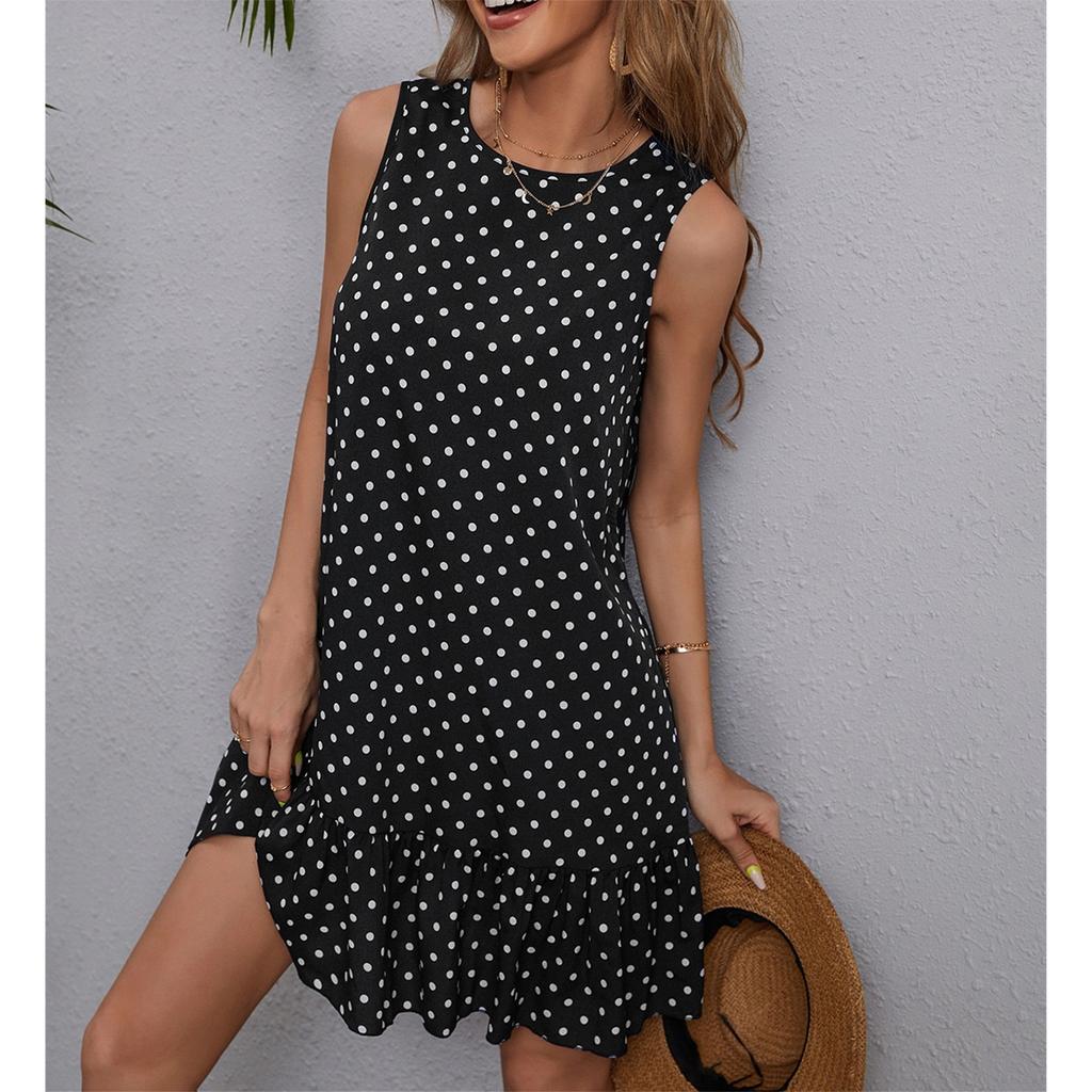 Women's Fashionable Printed SleevelessRound Neck Casual Dress