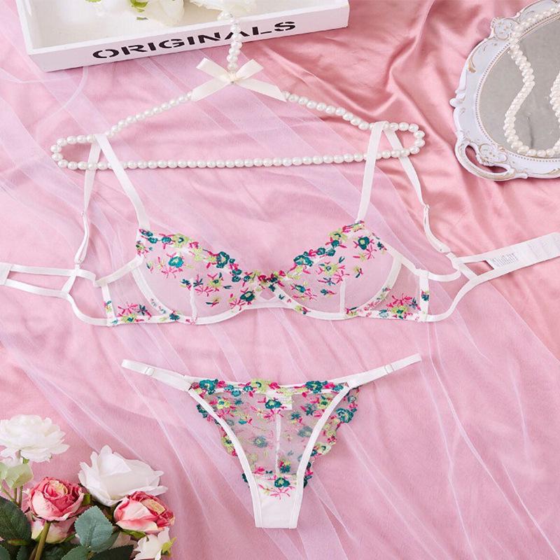 Европейский и американский ультратонкий кружевной вышитый комплект нижнего белья: Сексуальный бюстгальтер и трусики