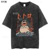 Totoro Animation Peripheral Retro Wash To Do Old Pure Cotton Pattern Breathable Print Loose Men's and Women's Casual Round Colla