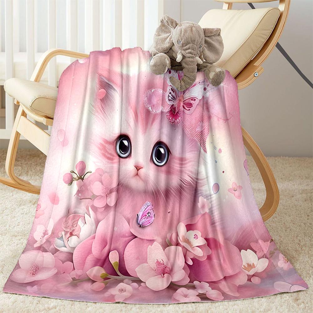 Whimsical Cat Artwork Flannel Blanket,Lightweight,Office Blanket,Sofa Blanket,Comfortable Blanket