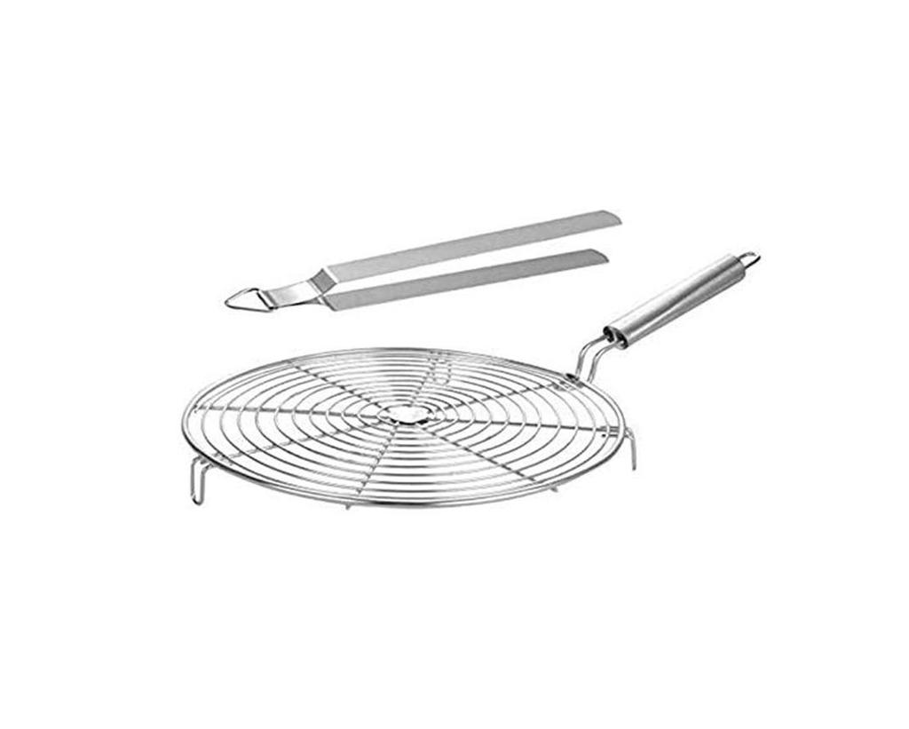 TreegoArt Stainless Steel Round Roasting Net Roaster Wire Papad Jali, Roti Jali With Chimta For Kitchen - Pack Of 2