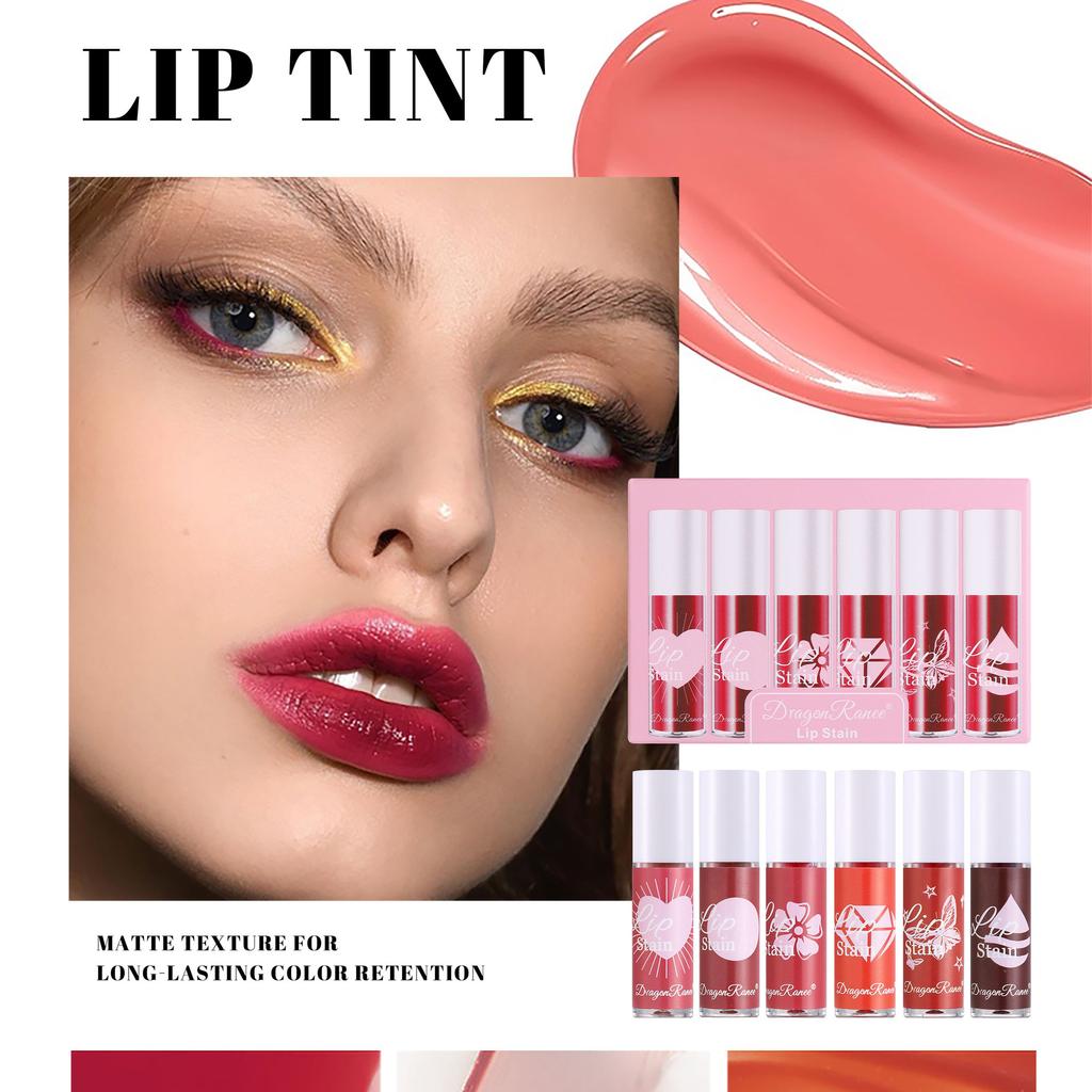 Dragon Ranee Глазурь для губ, туманная поверхность, питательный блеск для губ, краска для губ, помада для губ, 6 цветов, набор красок для губ, набор для губ с красной водой